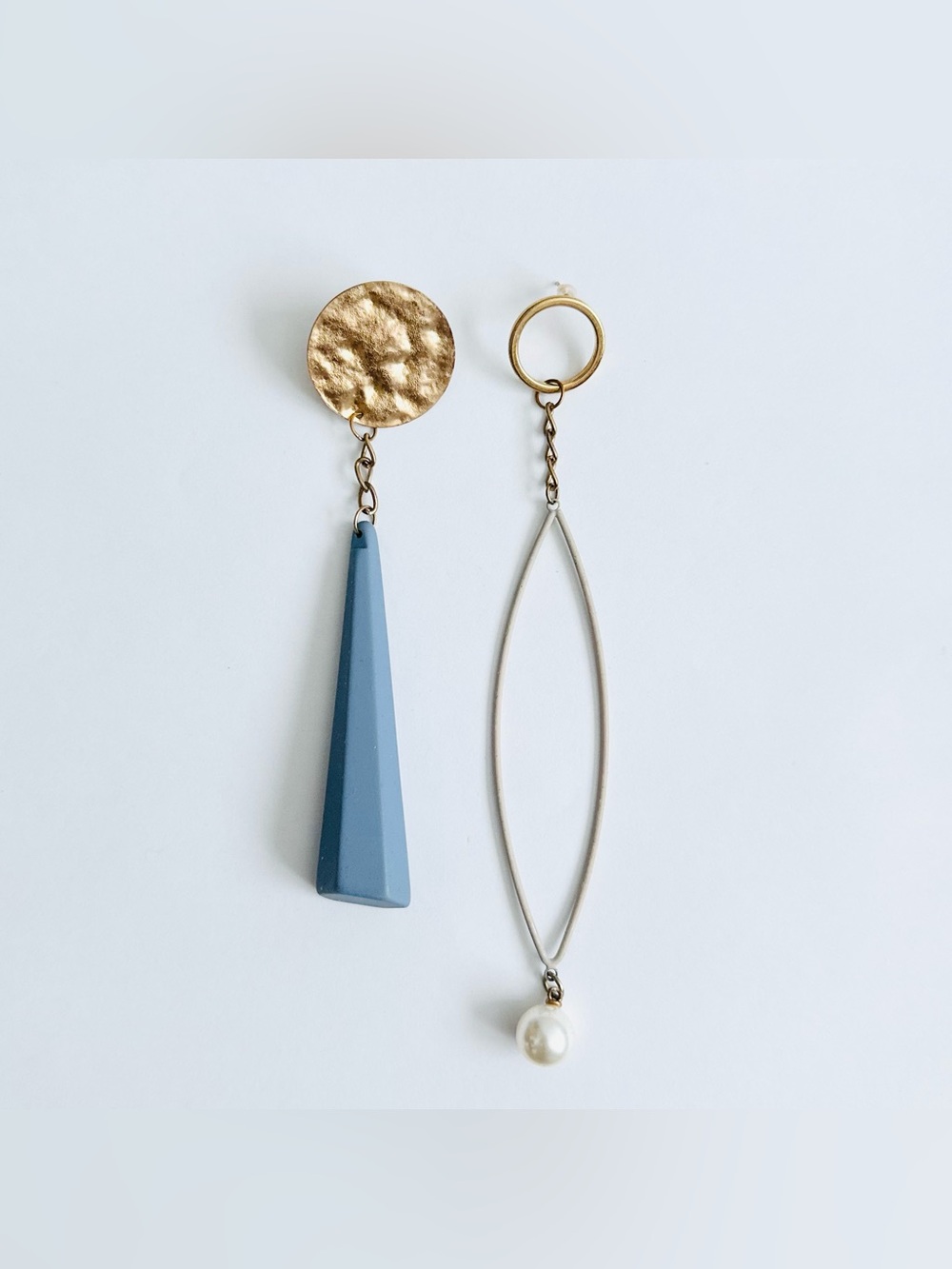 W Concept Asymmetric Statement Drop Earrings Matte Blue Cone Pearl NEW